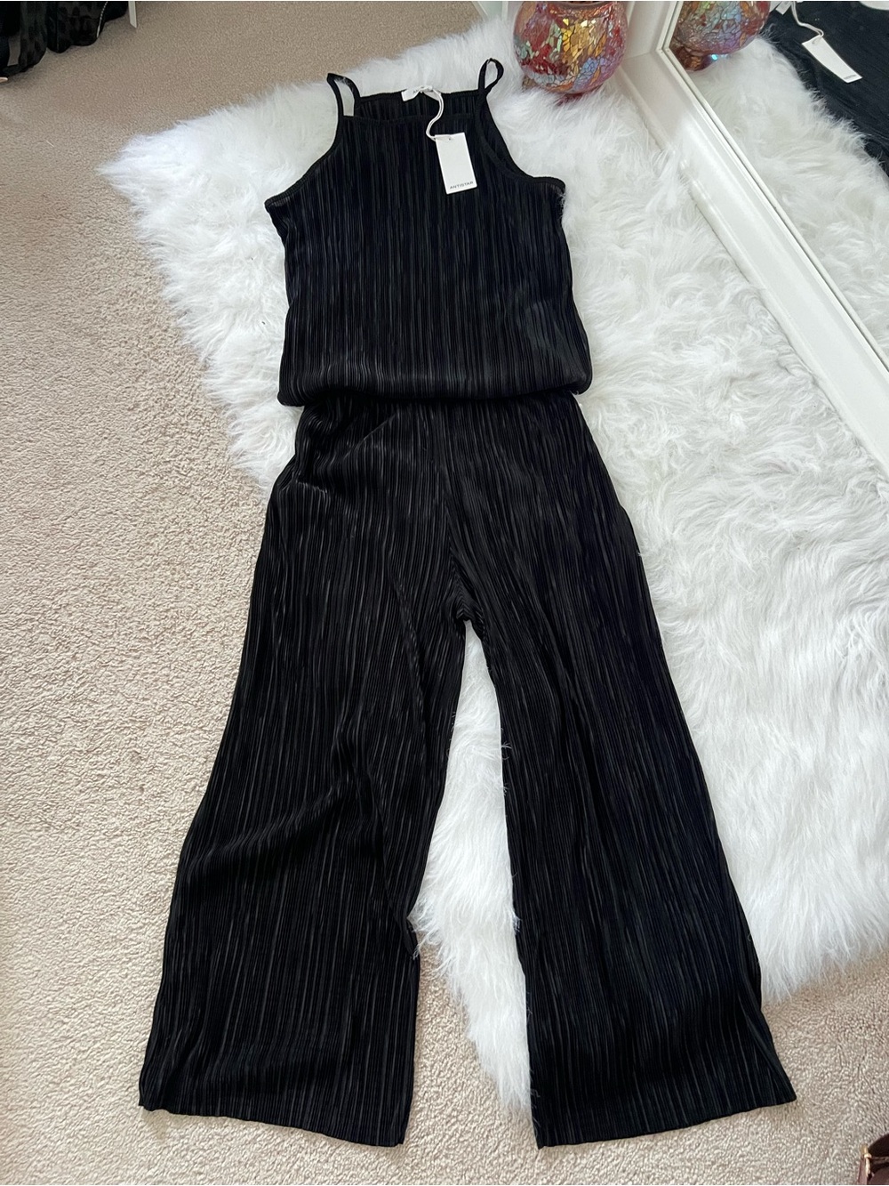 ANTISTAR Black Pleated Wide-Leg Pants & Tank Set